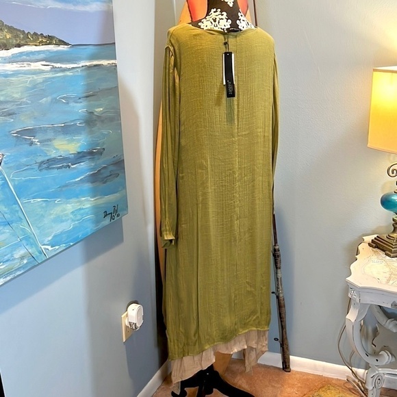 NWT Zanezea,Green & Beige Maxi Dress, Long Sleeves, Double Layered, Wow! 14 - Picture 6 of 9